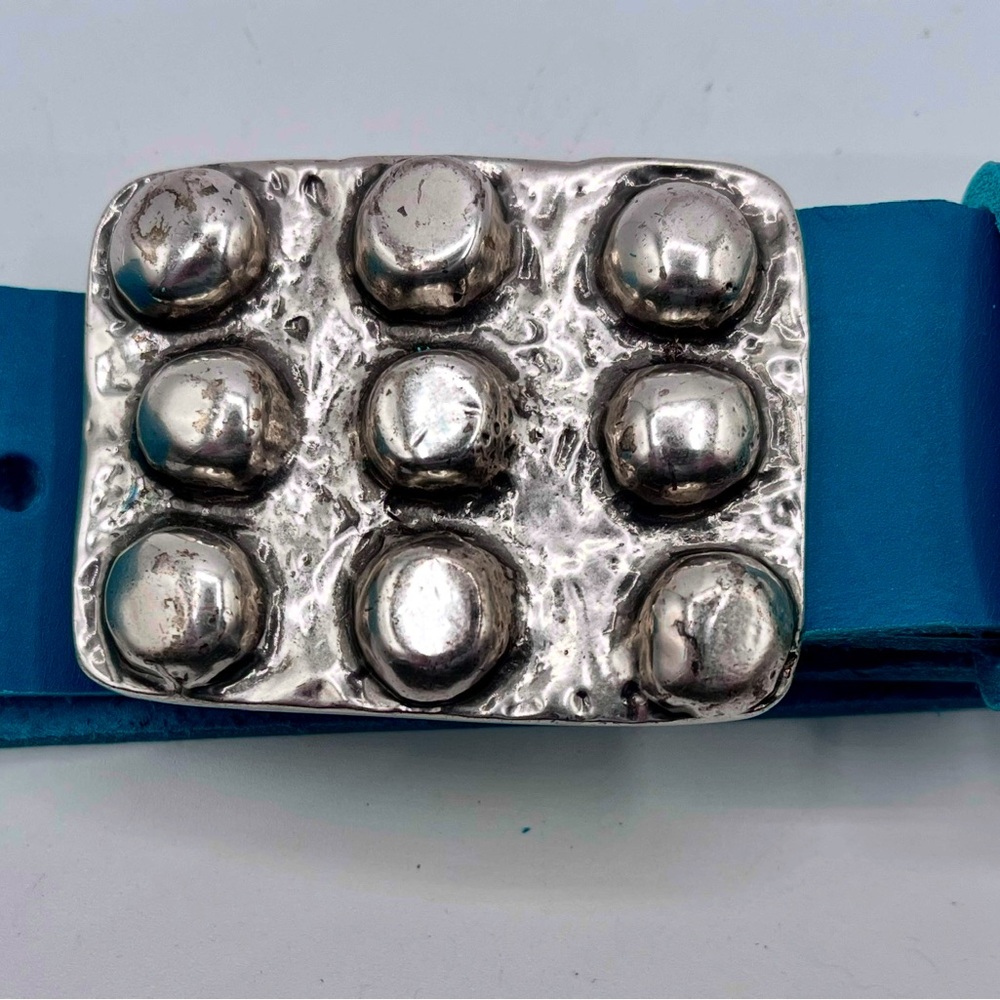 Exquisite ! German made " brutalist " pewter buckle, with custom turquoise belt